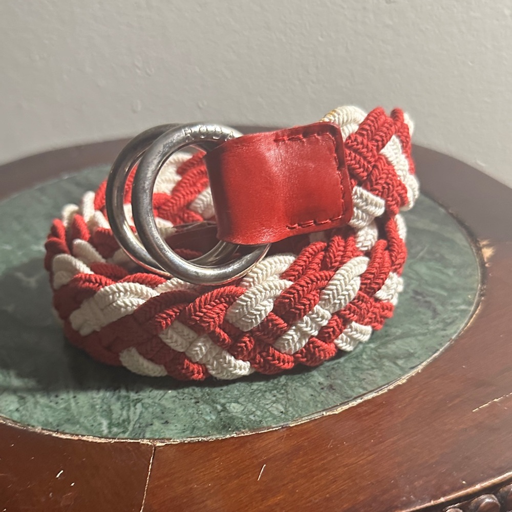Roda Red and White Braided Belt with Silver 2 Ring Buckle